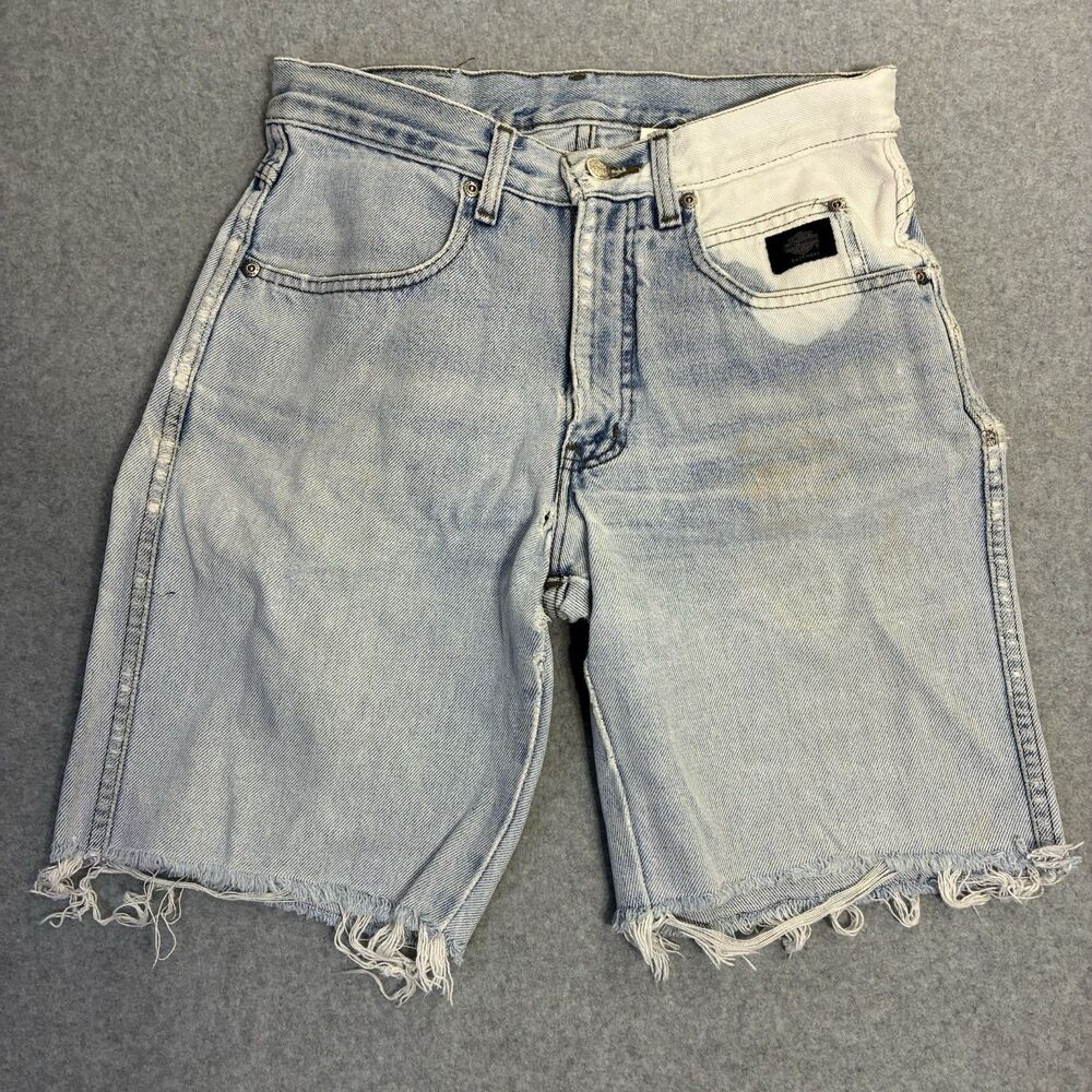 Harley Davidson Cutoff Denim Shorts 29 Light Wash Distressed Biker Raw Hem